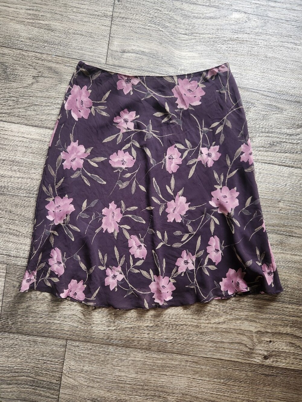 Y2K Floral Express Purple Pink Midi Chiffon Skirt Size Medium